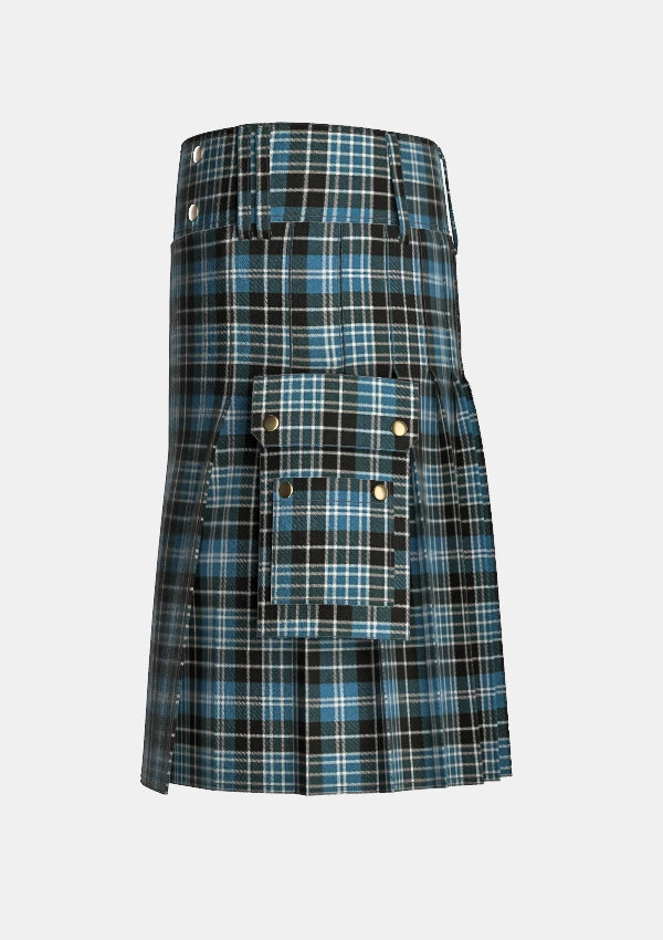 Utility_Clarke_Ancient_tartan_633_kilt_left_image_with_pleated_design_and_adjustable_buckles_for_men