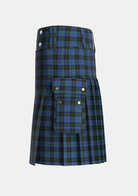 Utility_Clergy_Green_lines_1_Tartan_112_kilt_left_image_with_pleated_design_and_adjustable_buckles_for_men