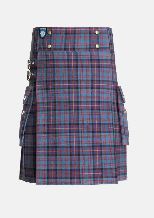 Utility_Cochrane_Azure_Tartan_485_kilt_front_image_with_pleated_design_and_adjustable_buckles_for_men