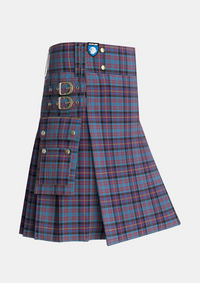 Utility_Cochrane_Azure_Tartan_485_kilt_side_image_with_pleated_design_and_adjustable_buckles_for_men