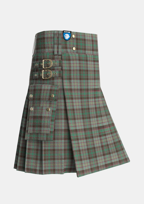 Utility_Cochrane_Hunting_Tartan_11165_kilt_side_image_with_pleated_design_and_adjustable_buckles_for_men