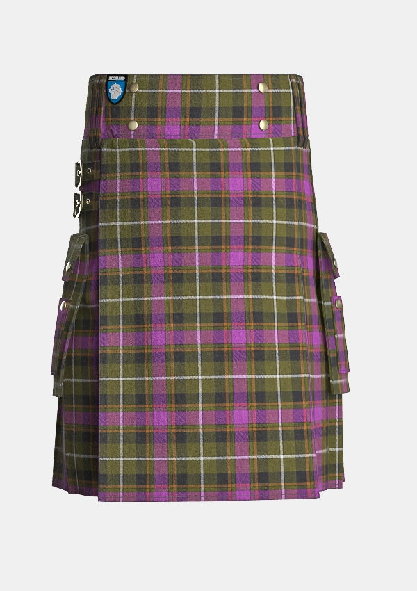 Utility_Coffield_Limesand_Tartan_kilt_front_image_with_pleated_design_and_adjustable_buckles_for_men