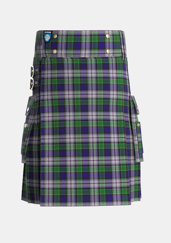 Utility_Colquhoun_Dress_Tartan_1960_kilt_front_image_with_pleated_design_and_adjustable_buckles_for_men