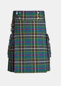 Utility_Cornish_Hunting_tartan_1568_kilt_front_image_with_pleated_design_and_adjustable_buckles_for_men
