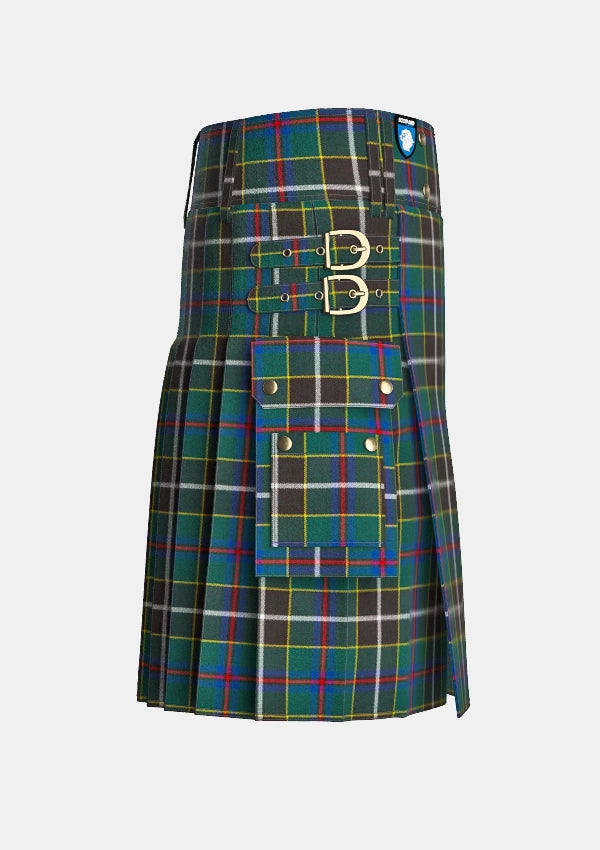 Utility_Cornish_Hunting_tartan_1568_kilt_right_image_with_pleated_design_and_adjustable_buckles_for_men
