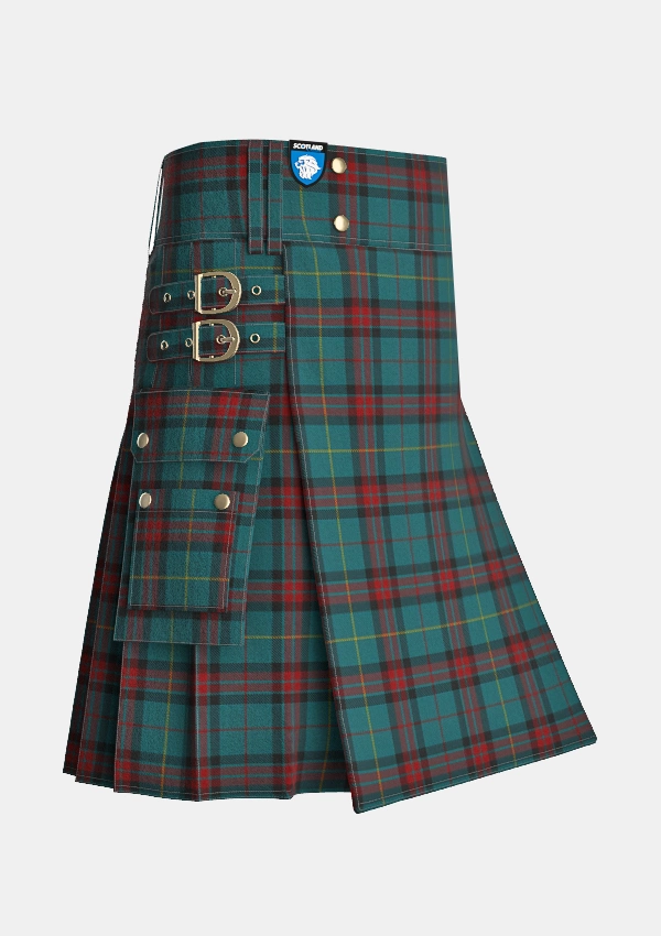 Utility_Cornwall_Tartan_7057_kilt_side_image_with_pleated_design_and_adjustable_buckles_for_men