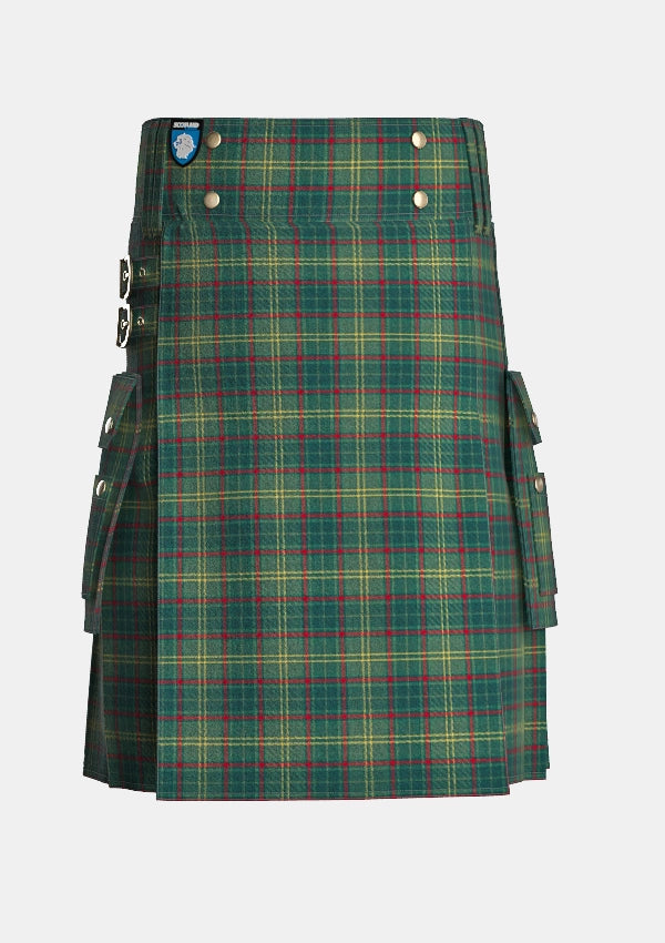 Utility_County_Armagh_Tartan_kilt_front_image_with_pleated_design_and_adjustable_buckles_for_men