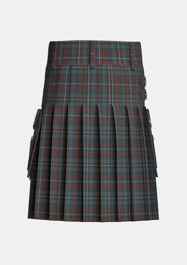 Utility_County_Kerry_Tartan_kilt_back_image_with_pleated_design_and_adjustable_buckles_for_men