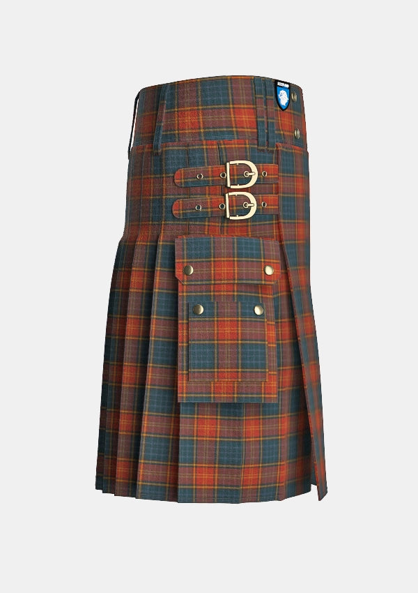 Utility_County_Roscommon_Tartan_kilt_right_image_with_pleated_design_and_adjustable_buckles_for_men