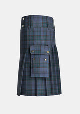 Utility_County_Wicklow_Tartan_kilt_left_image_with_pleated_design_and_adjustable_buckles_for_men