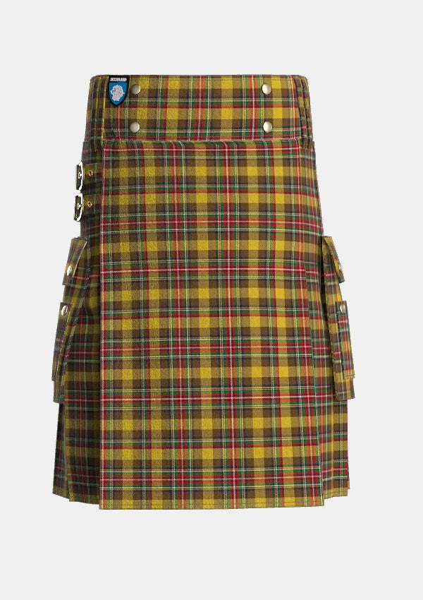 Utility_Cree_Tartan_1856_kilt_front_image_with_pleated_design_and_adjustable_buckles_for_men