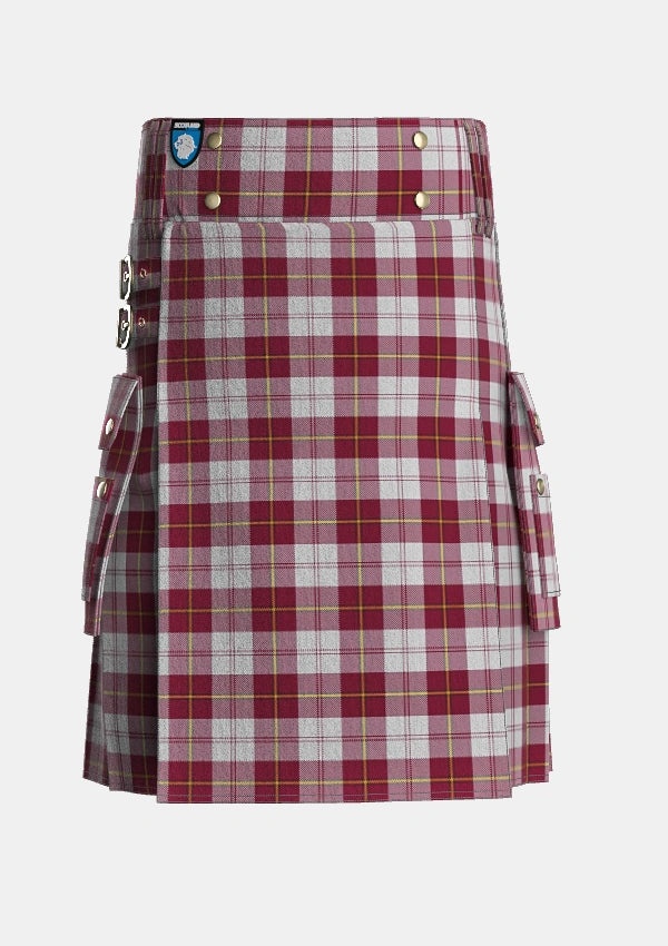 Utility_Cunningham_Dress_Burgundy_Dance_Tartan_1873_kilt_front_image_with_pleated_design_and_adjustable_buckles_for_men