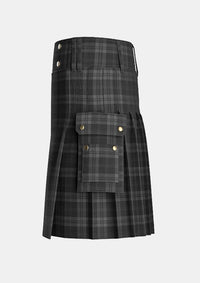 Utility_Dark_Island_Tartan_5832_kilt_left_image_with_pleated_design_and_adjustable_buckles_for_men