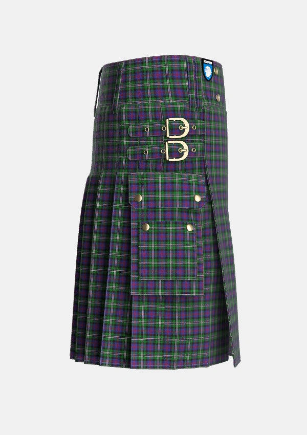 Utility_Davidson_Double_Tartan_444_kilt_right_image_with_pleated_design_and_adjustable_buckles_for_men