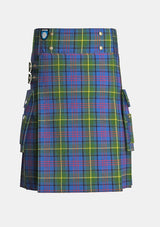 Utility_Donegal_tartan_kilt_front_image_with_pleated_design_and_adjustable_buckles_for_men