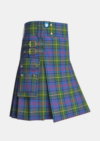 Utility_Donegal_tartan_kilt_side_image_with_pleated_design_and_adjustable_buckles_for_men