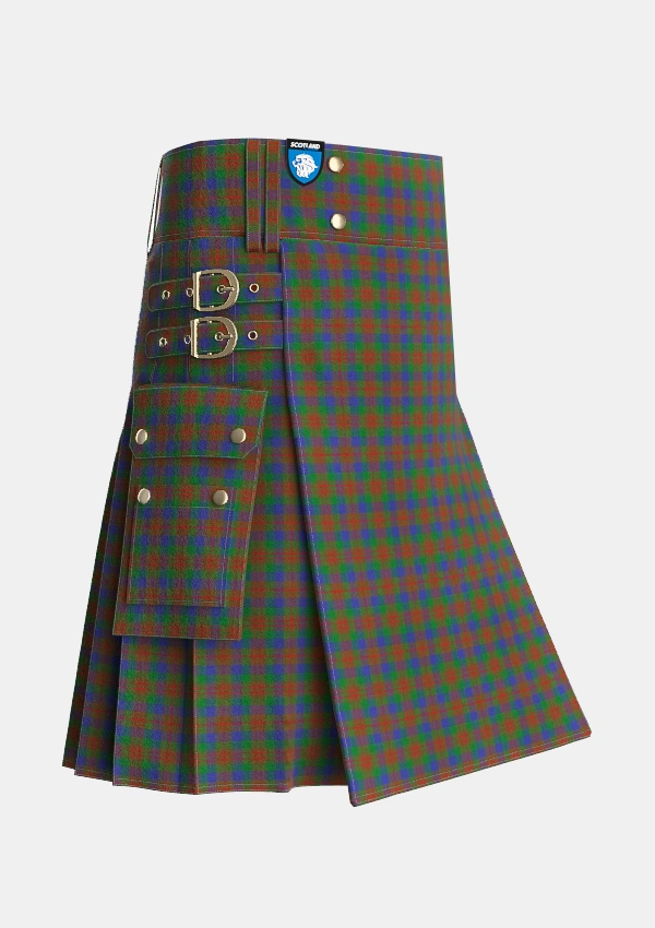 Utility_Dorward_Dogwood_Tartan_2533_kilt_side_image_with_pleated_design_and_adjustable_buckles_for_men