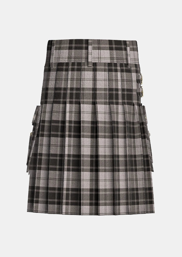 Utility_Douglas_Gray_Tartan_kilt_back_image_with_pleated_design_and_adjustable_buckles_for_men