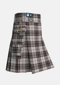 Utility_Douglas_Gray_Tartan_kilt_side_image_with_pleated_design_and_adjustable_buckles_for_men