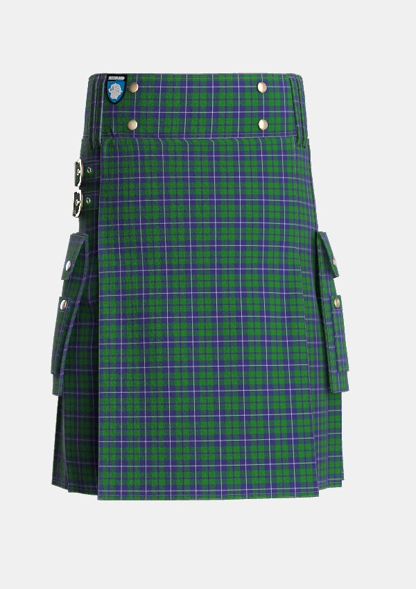 Utility_Douglas_Green_Wilsons_Tartan_1032_kilt_front_image_with_pleated_design_and_adjustable_buckles_for_men