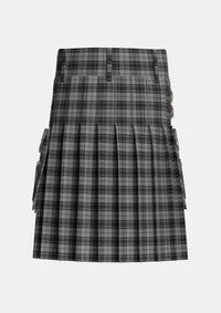 Utility_Douglas_Grey_Vestiarium_Scoticum_Tartan_1127_kilt_back_image_with_pleated_design_and_adjustable_buckles_for_men