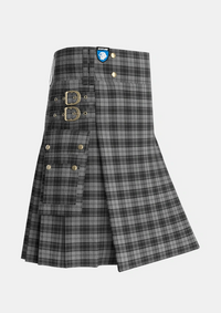Utility_Douglas_Grey_Vestiarium_Scoticum_Tartan_1127_kilt_side_image_with_pleated_design_and_adjustable_buckles_for_men