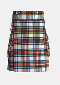 Utility_Dress_Stewart_Tartan_kilt_front_image_with_pleated_design_and_adjustable_buckles_for_men