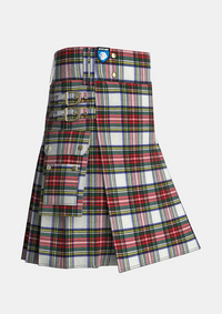 Utility_Dress_Stewart_Tartan_kilt_side_image_with_pleated_design_and_adjustable_buckles_for_men