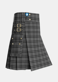 Utility_Drummond_Grey_Tartan_1125_kilt_side_image_with_pleated_design_and_adjustable_buckles_for_men