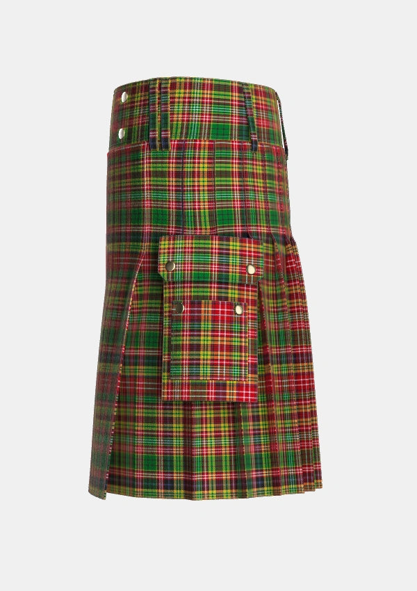 Utility_Drummond_of_Strathallan_or_Ogilvy_Tartan_671_kilt_left_image_with_pleated_design_and_adjustable_buckles_for_men
