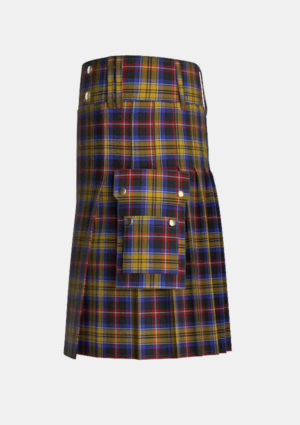 Utility_Dublin_County_Crest_Range_Tartan_7452_kilt_left_image_with_pleated_design_and_adjustable_buckles_for_men