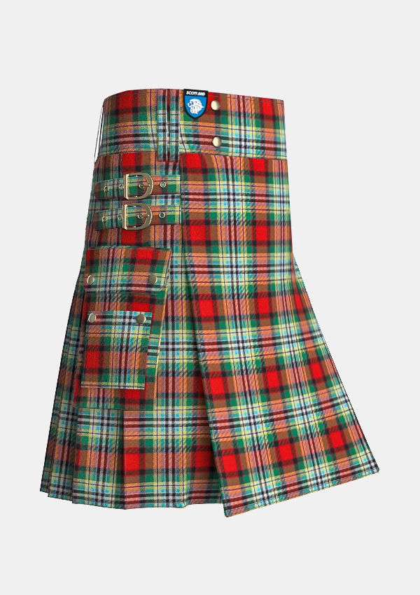 Utility_Dundee_tartan_844_kilt_side_image_with_pleated_design_and_adjustable_buckles_for_men