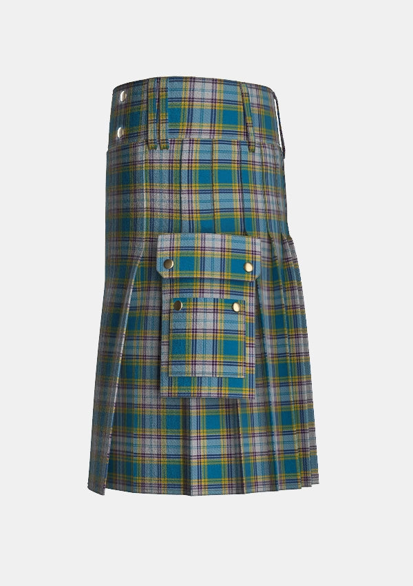 Utility_Dunn_tartan_6481_kilt_left_image_with_pleated_design_and_adjustable_buckles_for_men