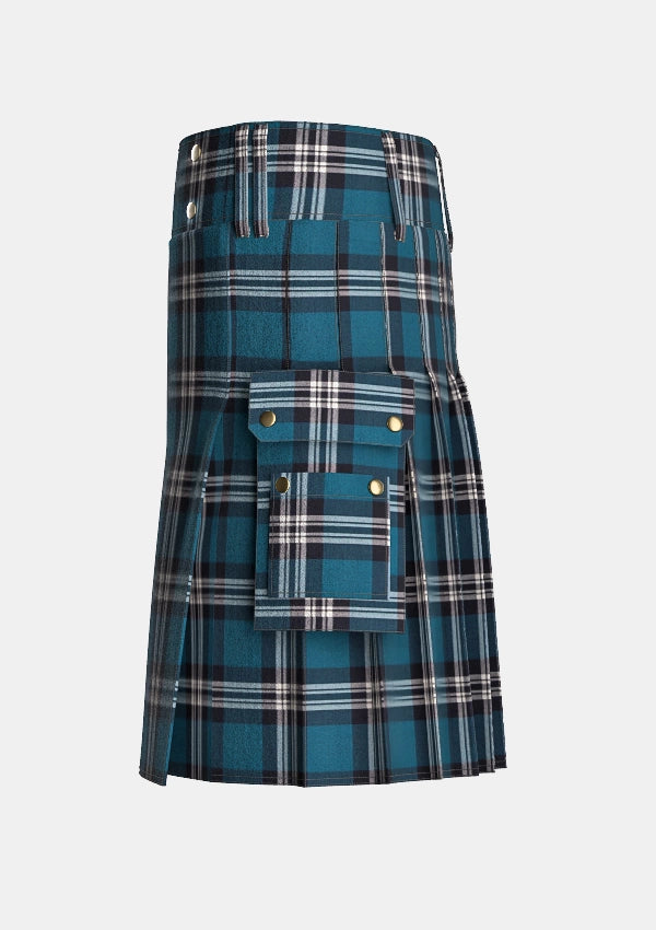 Utility_Earl_of_St_Andrews_tartan_85_kilt_left_image_with_pleated_design_and_adjustable_buckles_for_men