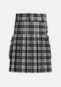 Utility_Erskine_Black_and_White_Tartan_1246_kilt_back_image_with_pleated_design_and_adjustable_buckles_for_men