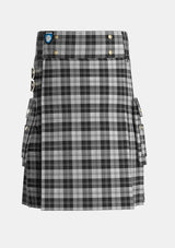 Utility_Erskine_Black_and_White_Tartan_1246_kilt_front_image_with_pleated_design_and_adjustable_buckles_for_men