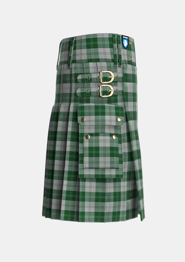 Utility_Erskine_Green_Tartan_941_kilt_right_image_with_pleated_design_and_adjustable_buckles_for_men