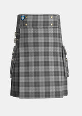 Utility_Erskine_Grey_Tartan_kilt_front_image_with_pleated_design_and_adjustable_buckles_for_men