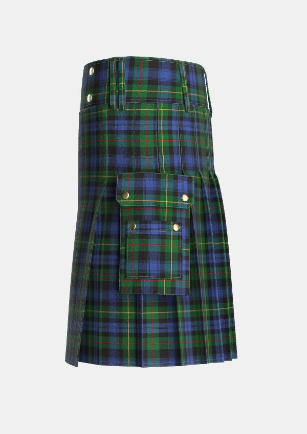 Utility_Farquharson_Vestiarium_Scoticum_or_MacEwen_MacEwan_Tartan_1967_kilt_left_image_with_pleated_design_and_adjustable_buckles_for_men