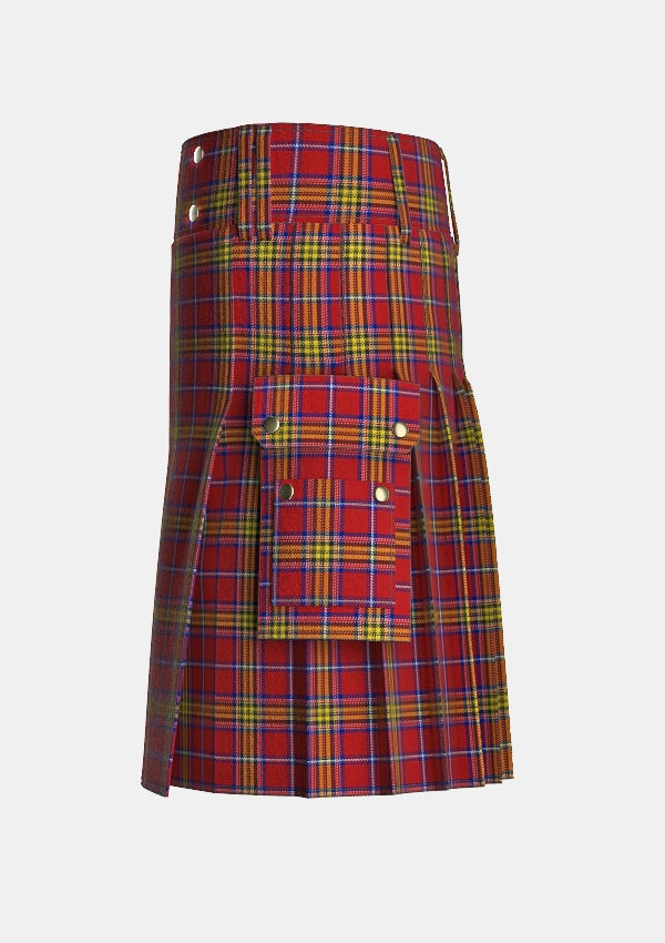 Utility_Fire_and_Pipes_Tartan_13794_kilt_left_image_with_pleated_design_and_adjustable_buckles_for_men