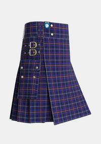 Utility_Fitzgerald_Hunting_Tartan_1336_kilt_side_image_with_pleated_design_and_adjustable_buckles_for_men