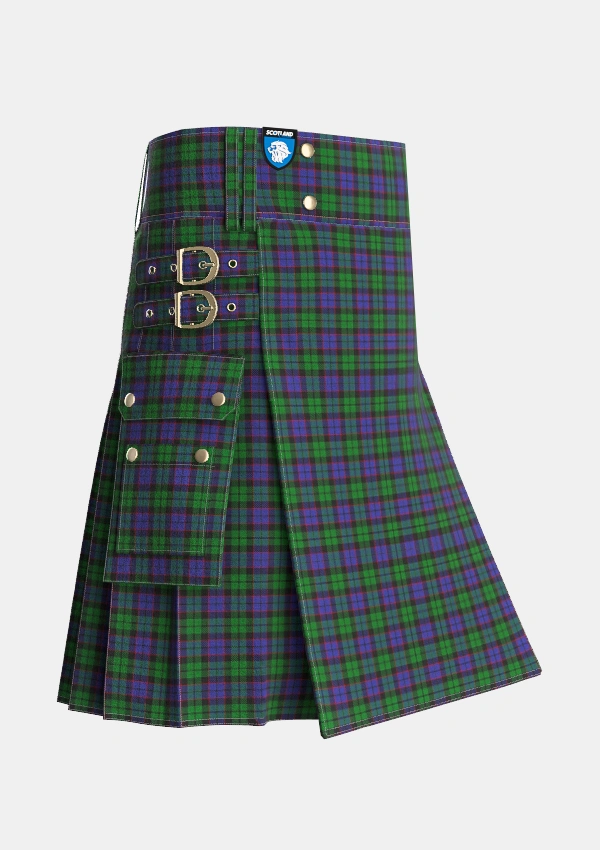 Utility_Gallamore_Tartan_6049_kilt_side_image_with_pleated_design_and_adjustable_buckles_for_men