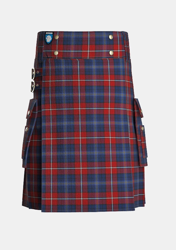 Utility_Galway_County_Crest_Range_Tartan_3085_kilt_front_image_with_pleated_design_and_adjustable_buckles_for_men