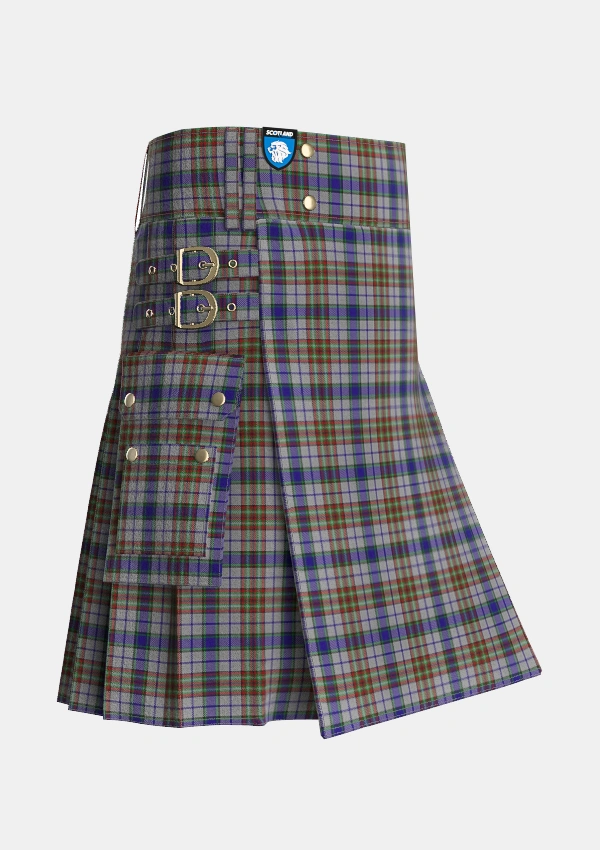 Utility_Gayre_Hunting_Tartan_165_kilt_side_image_with_pleated_design_and_adjustable_buckles_for_men