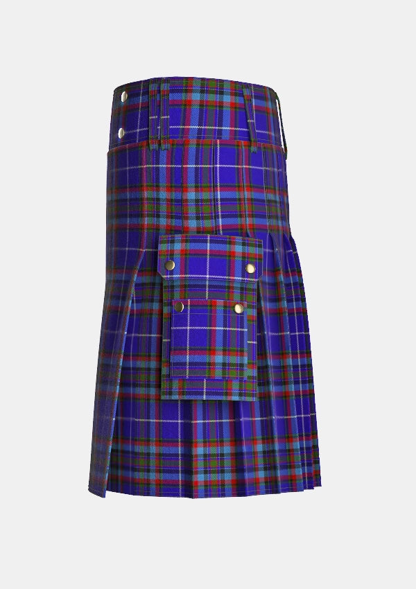Utility_Gemmell_of_Dumfries_Galloway_Tartan_3898_kilt_left_image_with_pleated_design_and_adjustable_buckles_for_men