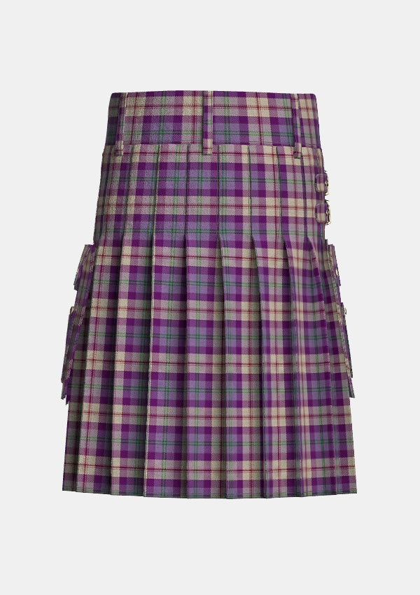 Utility_Gigha_Lilac_Tartan_7582_kilt_back_image_with_pleated_design_and_adjustable_buckles_for_men