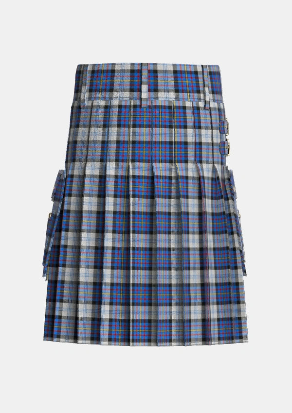 Utility_Gillies_Dress_Blue_Tartan_637_kilt_back_image_with_pleated_design_and_adjustable_buckles_for_men