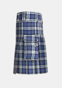 Utility_Gillies_Dress_Blue_Tartan_637_kilt_left_image_with_pleated_design_and_adjustable_buckles_for_men