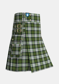 Utility_Gillies_Dress_Green_Tartan_638_kilt_side_image_with_pleated_design_and_adjustable_buckles_for_men