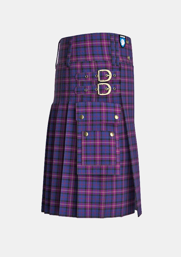 Utility_Gilmour_tartan_kilt_right_image_with_pleated_design_and_adjustable_buckles_for_men